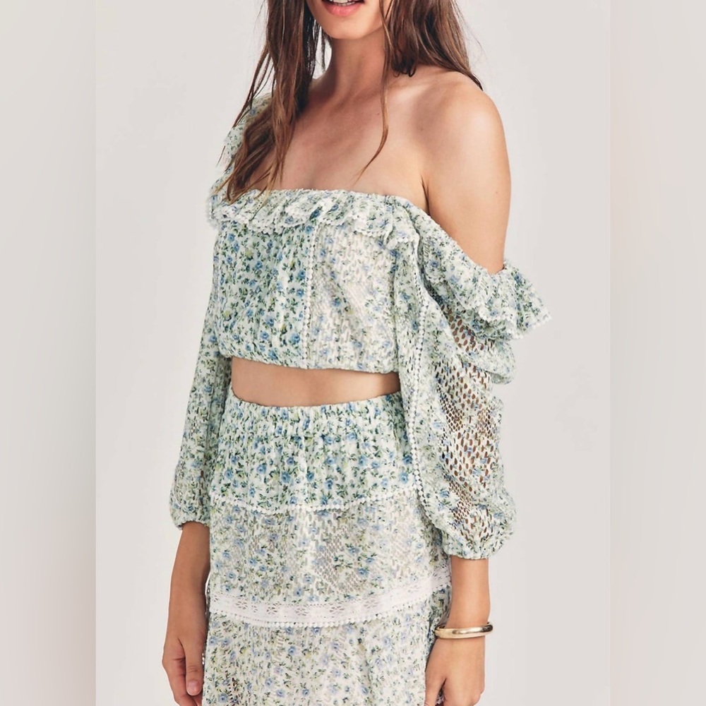 LoveShackFancy Dorabella Crop Top In White Garden Stream, Sz Large NWT